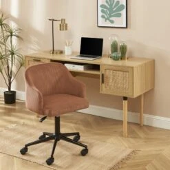 Mobilia Soldes 4 Fauteuil De Bureau BARNABE En Velours Côtelé Terracotta