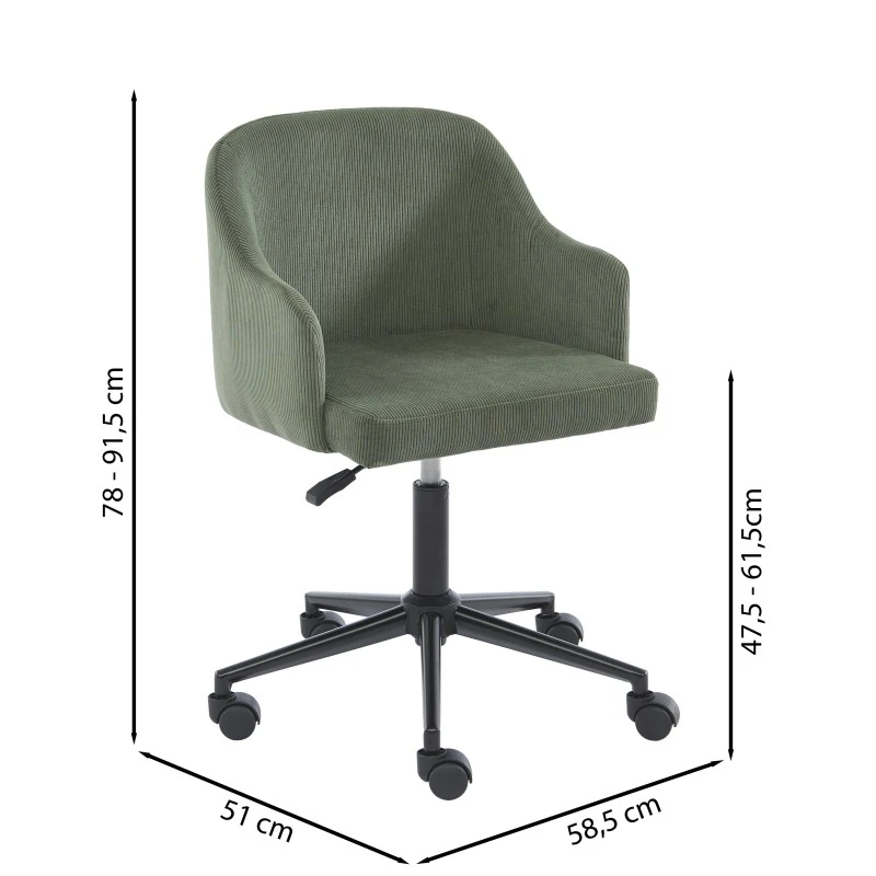 Fauteuil De Bureau BARNABE En Velours Côtelé Vert 9 Fauteuil De Bureau BARNABE En Velours Côtelé Vert – Image 7