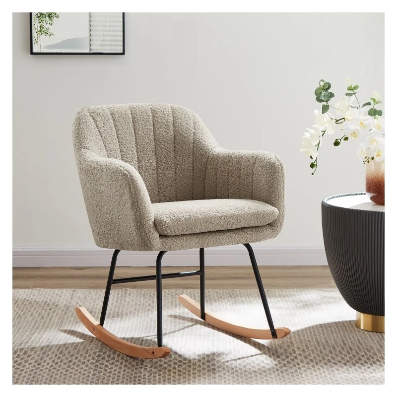 Fauteuil ELSA à Bouclette Beige Rocking Chair 3 Fauteuil ELSA à Bouclette Beige Rocking Chair