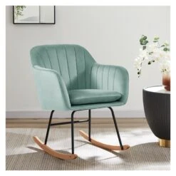 Fauteuil ELSA En Velours Vert D'eau Rocking Chair