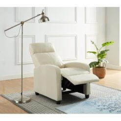 Fauteuil Inclinable ALVA En Tissu écru Avec Fonction Push Back -Mobilia Soldes fauteuil inclinable alva ecru 2