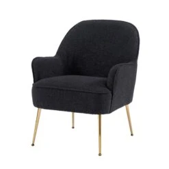 Mobilia Soldes -Mobilia Soldes fauteuil marcelino en tissu anthracite avec pieds dore 1
