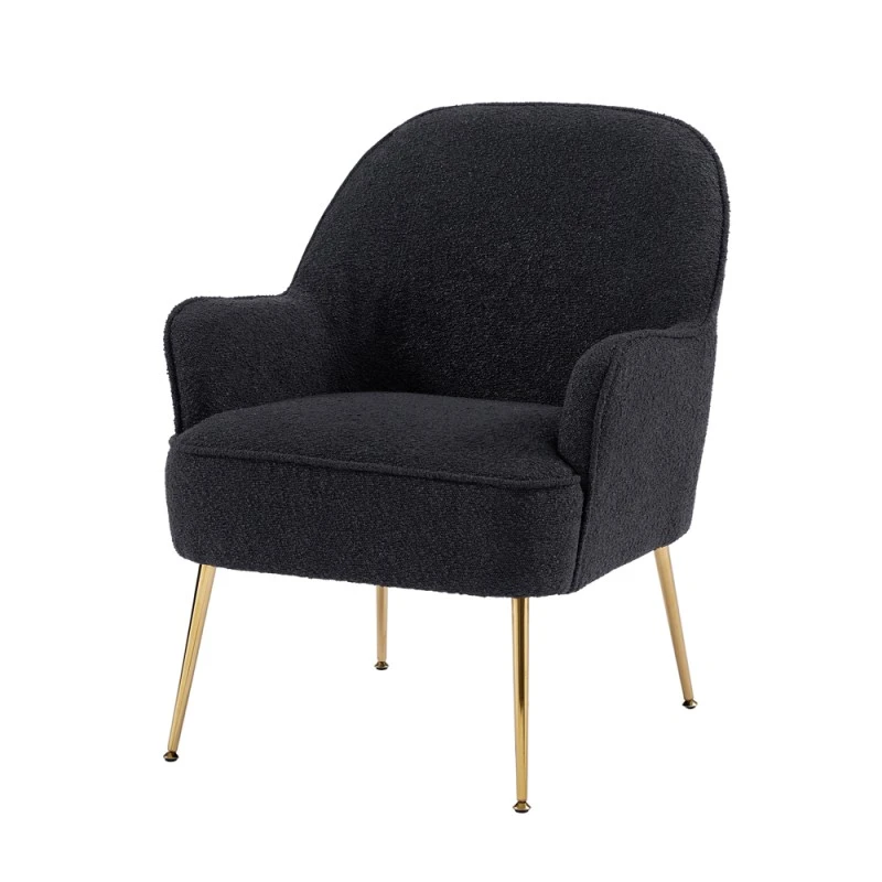 Fauteuil MARCELINO En Tissu Bouclette Anthracite Avec Piètement Doré 4 Fauteuil MARCELINO En Tissu Bouclette Anthracite Avec Piètement Doré – Image 2
