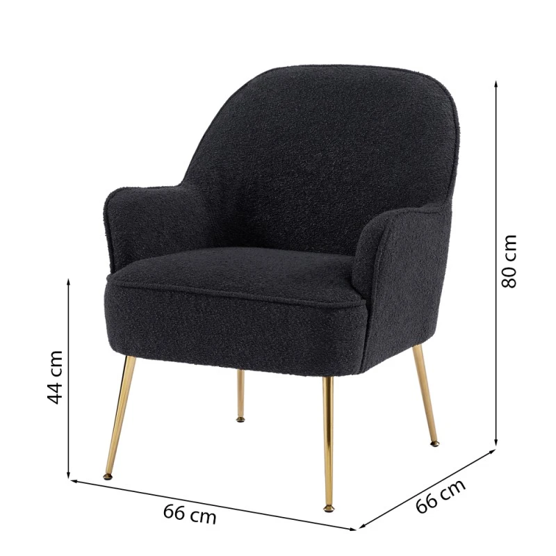 Fauteuil MARCELINO En Tissu Bouclette Anthracite Avec Piètement Doré 8 Fauteuil MARCELINO En Tissu Bouclette Anthracite Avec Piètement Doré – Image 6