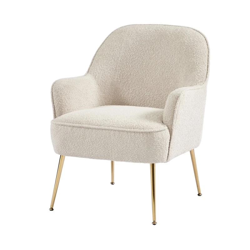 Fauteuil MARCELINO En Tissu Bouclette Beige Avec Piètement Doré 4 Fauteuil MARCELINO En Tissu Bouclette Beige Avec Piètement Doré – Image 2