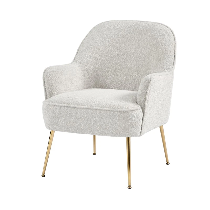 Fauteuil MARCELINO En Tissu Bouclette Blanc Avec Piètement Doré 4 Fauteuil MARCELINO En Tissu Bouclette Blanc Avec Piètement Doré – Image 2