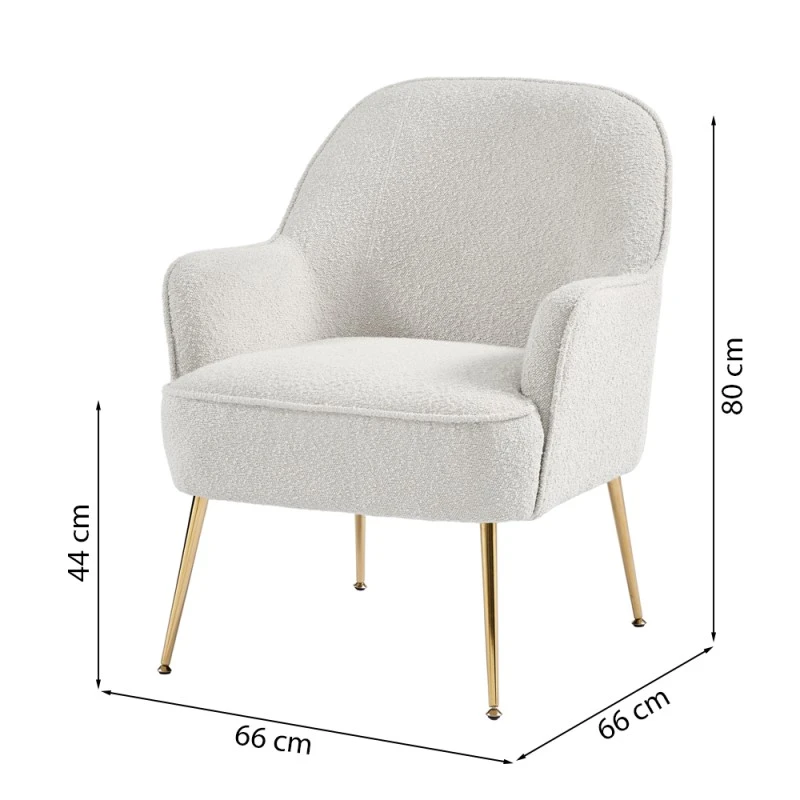 Fauteuil MARCELINO En Tissu Bouclette Blanc Avec Piètement Doré 8 Fauteuil MARCELINO En Tissu Bouclette Blanc Avec Piètement Doré – Image 6