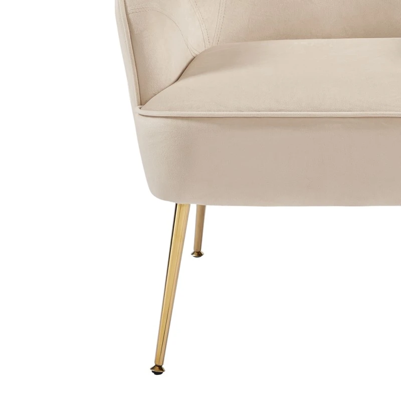 Fauteuil MARCELINO En Velours Beige Avec Piètement Doré 7 Fauteuil MARCELINO En Velours Beige Avec Piètement Doré – Image 5
