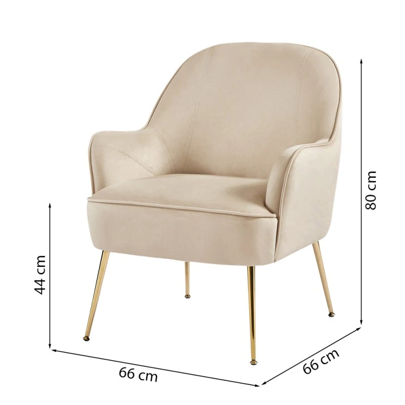 Fauteuil MARCELINO En Velours Beige Avec Piètement Doré 8 Fauteuil MARCELINO En Velours Beige Avec Piètement Doré – Image 6