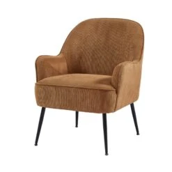 Mobilia Soldes -Mobilia Soldes fauteuil marcelino en velours cotele terracotta avec pieds noir 1