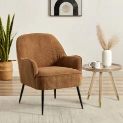 Mobilia Soldes 18 Fauteuil MARCELINO En Velours Côtelé Terracotta Avec Piètement Noir