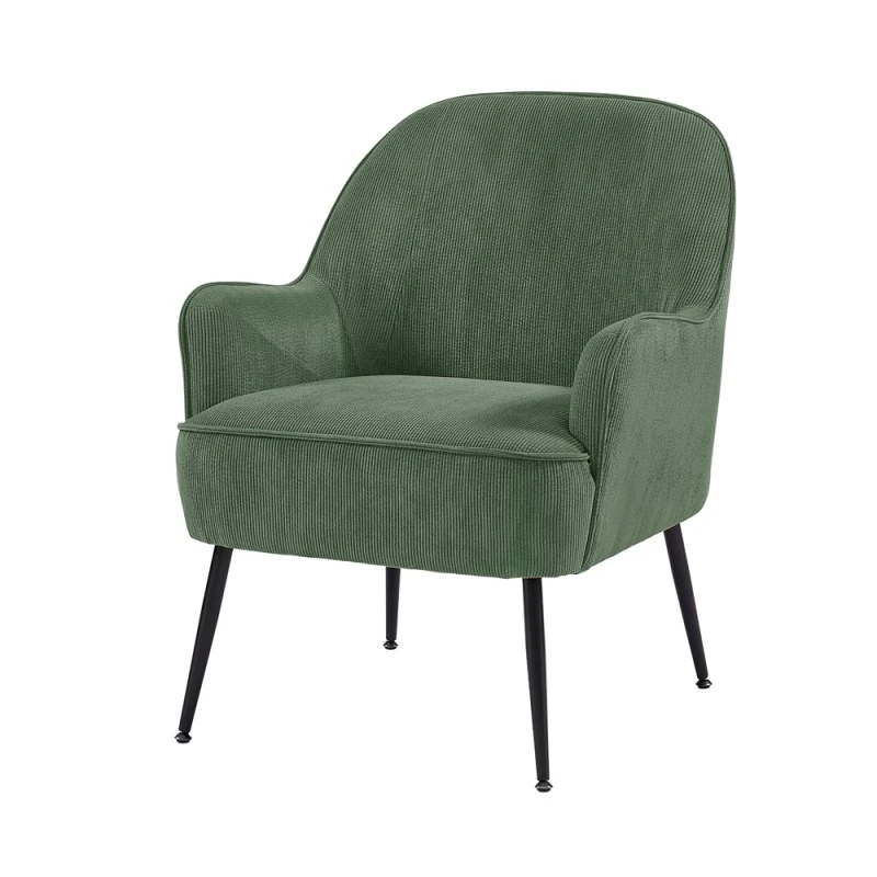 Fauteuil MARCELINO En Velours Côtelé Vert Avec Piètement Noir 4 Fauteuil MARCELINO En Velours Côtelé Vert Avec Piètement Noir – Image 2