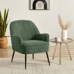 Fauteuil MARCELINO En Velours Côtelé Vert Avec Piètement Noir