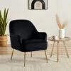 Fauteuil MARCELINO En Velours Noir Avec Piètement Doré -Mobilia Soldes fauteuil marcelino en velours noir avec pieds dore