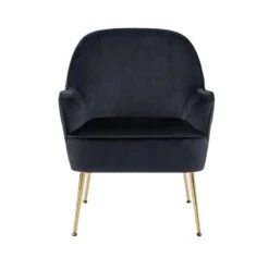 Fauteuil MARCELINO En Velours Noir Avec Piètement Doré -Mobilia Soldes fauteuil marcelino en velours noir avec pieds dore 2