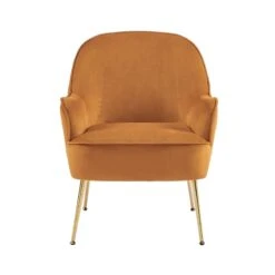 Fauteuil MARCELINO En Velours Rouille Avec Piètement Doré -Mobilia Soldes fauteuil marcelino en velours rouille avec pieds dore 2