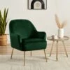 Fauteuil MARCELINO En Velours Vert Avec Pieds Doré -Mobilia Soldes fauteuil marcelino en velours vert avec pieds dore