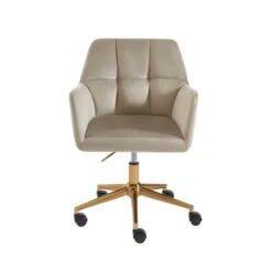 Fauteuil De Bureau MONACO En Velours Beige Avec Pieds Dorés -Mobilia Soldes fauteuil monaco en velours beige avec pieds dore 2