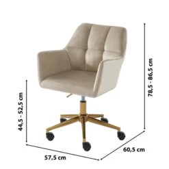 Fauteuil De Bureau MONACO En Velours Beige Avec Pieds Dorés -Mobilia Soldes fauteuil monaco en velours beige avec pieds dore 5