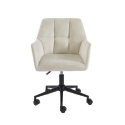 Fauteuil De Bureau MONACO En Velours Blanc Cassé Avec Pieds Noirs -Mobilia Soldes fauteuil monaco en velours blanc casse avec pieds noir 2