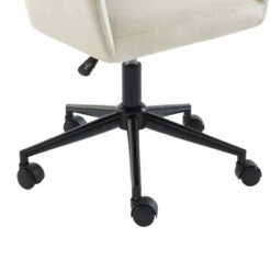 Fauteuil De Bureau MONACO En Velours Blanc Cassé Avec Pieds Noirs -Mobilia Soldes fauteuil monaco en velours blanc casse avec pieds noir 4