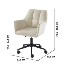 Fauteuil De Bureau MONACO En Velours Blanc Cassé Avec Pieds Noirs -Mobilia Soldes fauteuil monaco en velours blanc casse avec pieds noir 5
