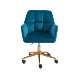 Fauteuil De Bureau MONACO En Velours Bleu Avec Pieds Dorés 10 Fauteuil De Bureau MONACO En Velours Bleu Avec Pieds Dorés -Mobilia Soldes fauteuil monaco en velours bleu avec pieds dore 2