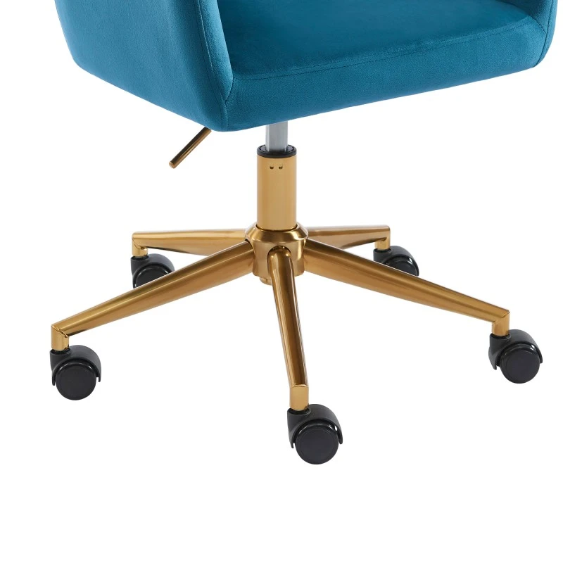Fauteuil De Bureau MONACO En Velours Bleu Avec Pieds Dorés 7 Fauteuil De Bureau MONACO En Velours Bleu Avec Pieds Dorés – Image 5