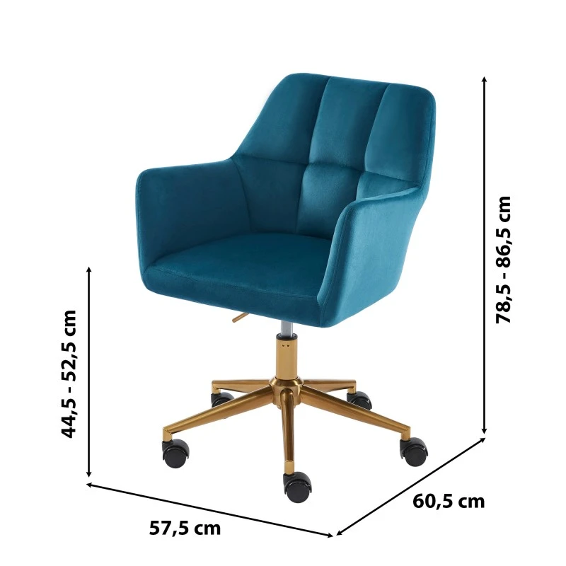 Fauteuil De Bureau MONACO En Velours Bleu Avec Pieds Dorés 8 Fauteuil De Bureau MONACO En Velours Bleu Avec Pieds Dorés – Image 6