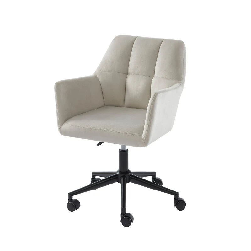 Fauteuil De Bureau MONACO En Velours Gris Perle Avec Pieds Noirs 4 Fauteuil De Bureau MONACO En Velours Gris Perle Avec Pieds Noirs – Image 2
