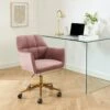 Fauteuil De Bureau MONACO En Velours Rose Avec Pieds Dorés 2 Fauteuil De Bureau MONACO En Velours Rose Avec Pieds Dorés -Mobilia Soldes fauteuil monaco en velours rose avec pieds dore