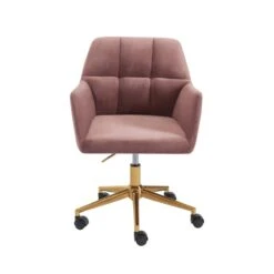Fauteuil De Bureau MONACO En Velours Rose Avec Pieds Dorés -Mobilia Soldes fauteuil monaco en velours rose avec pieds dore 2