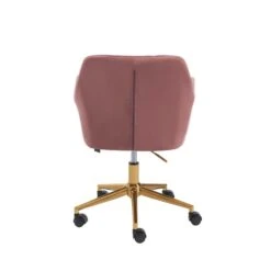 Fauteuil De Bureau MONACO En Velours Rose Avec Pieds Dorés -Mobilia Soldes fauteuil monaco en velours rose avec pieds dore 3