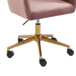 Fauteuil De Bureau MONACO En Velours Rose Avec Pieds Dorés -Mobilia Soldes fauteuil monaco en velours rose avec pieds dore 4