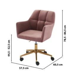 Fauteuil De Bureau MONACO En Velours Rose Avec Pieds Dorés -Mobilia Soldes fauteuil monaco en velours rose avec pieds dore 5