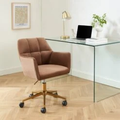 Mobilia Soldes 16 Fauteuil De Bureau MONACO En Velours Rouille Avec Pieds Dorés