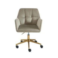 Fauteuil De Bureau MONACO En Velours Taupe Avec Pieds Dorés -Mobilia Soldes fauteuil monaco en velours taupe avec pieds dore 2