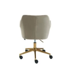 Fauteuil De Bureau MONACO En Velours Taupe Avec Pieds Dorés -Mobilia Soldes fauteuil monaco en velours taupe avec pieds dore 3