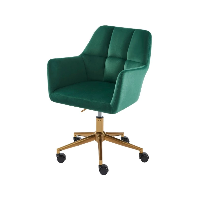 Fauteuil De Bureau MONACO En Velours Vert Avec Pieds Dorés 4 Fauteuil De Bureau MONACO En Velours Vert Avec Pieds Dorés – Image 2