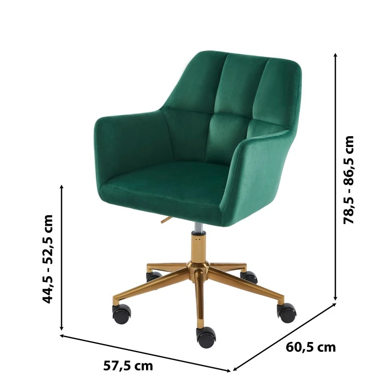 Fauteuil De Bureau MONACO En Velours Vert Avec Pieds Dorés 8 Fauteuil De Bureau MONACO En Velours Vert Avec Pieds Dorés – Image 6