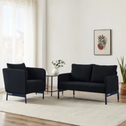 Fauteuil PANTONE Tissu Bleu Nuit Avec Piètement Métal Bleu Nuit -Mobilia Soldes fauteuil pantone tissu bleu avec pietement metal bleu 7