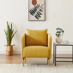 Fauteuil PANTONE Tissu Jaune Moutarde Avec Piètement Métal Jaune Moutarde -Mobilia Soldes fauteuil pantone tissu jaune avec pietement metal jaune 6