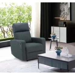 Mobilia Soldes 22 Fauteuil Relax CARLA En PU Noir Et Tissu Gris Avec Fonction électrique