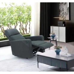 Fauteuil Relax CARLA En PU Noir Et Tissu Gris Avec Fonction électrique -Mobilia Soldes fauteuil relax carla en pu noir et tissu gris avec fonction electrique 4