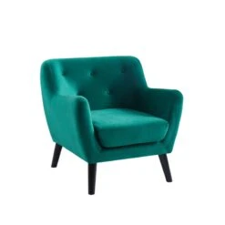 Fauteuil SCANDI En Velours Vert Avec Pieds En Bois -Mobilia Soldes fauteuil scandi velours vert 79 x 82 cm 2