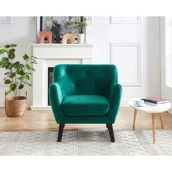 Fauteuil SCANDI En Velours Vert Avec Pieds En Bois -Mobilia Soldes fauteuil scandi velours vert 79 x 82 cm 5