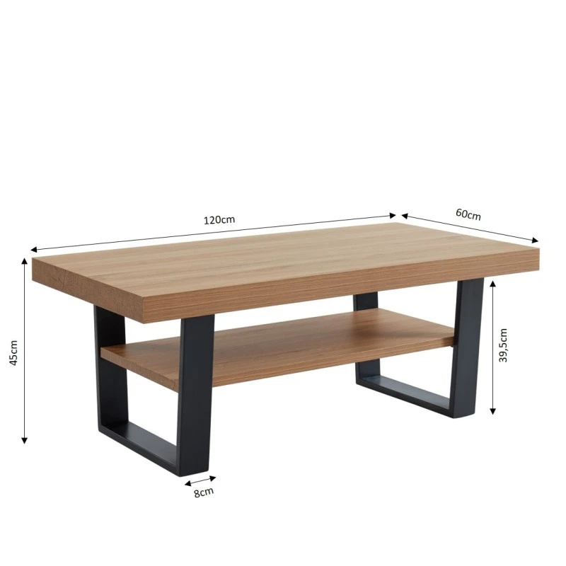 Table Basse FELIX Effet Chêne Et Métal Noir Double Plateau 4 Table Basse FELIX Effet Chêne Et Métal Noir Double Plateau – Image 2