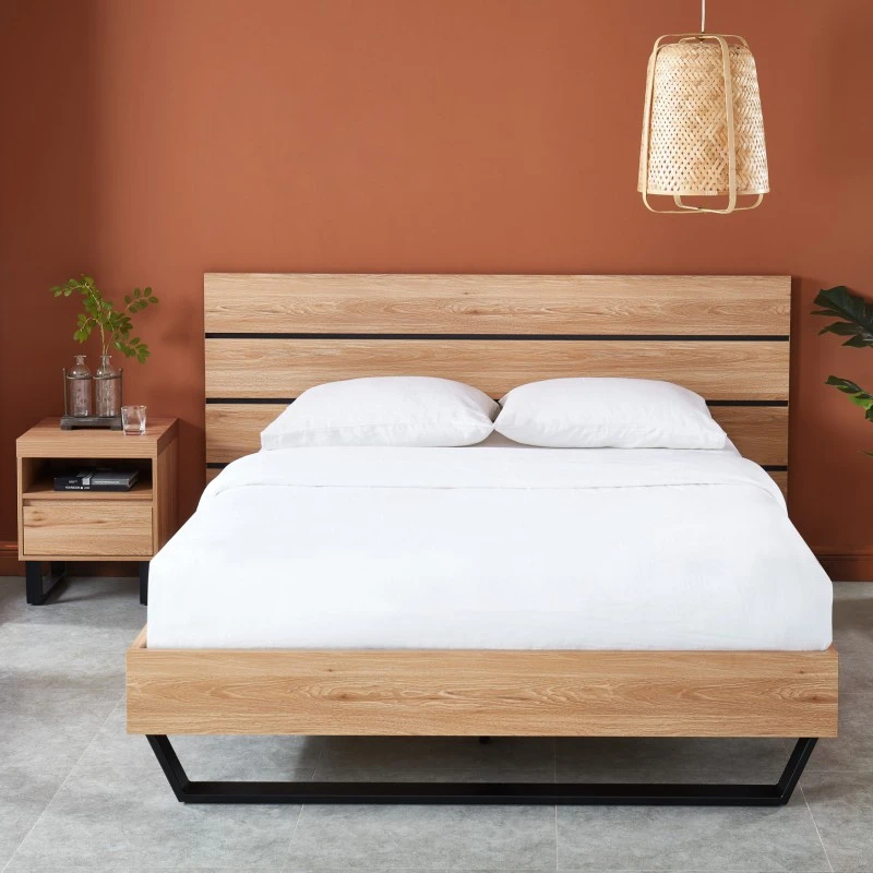 Lit FELIX Effet Chêne Et Métal Noir 140x190 Sommier Inclus 6 Lit FELIX Effet Chêne Et Métal Noir 140x190 Sommier Inclus – Image 4