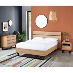 Lit FELIX Effet Chêne Et Métal Noir 140x190 Sommier Inclus