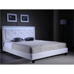 Lit Ă Led FILIP Simili Blanc Et Strass 160x200 Sommier Inclus